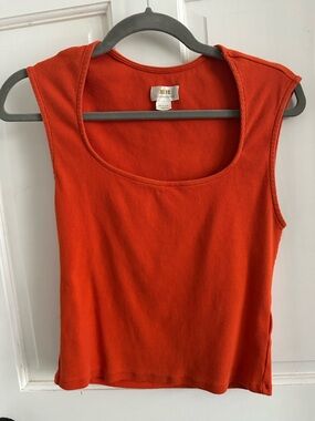 Anthropologie Bright Orange Ribbed Scoop-Neck Tank